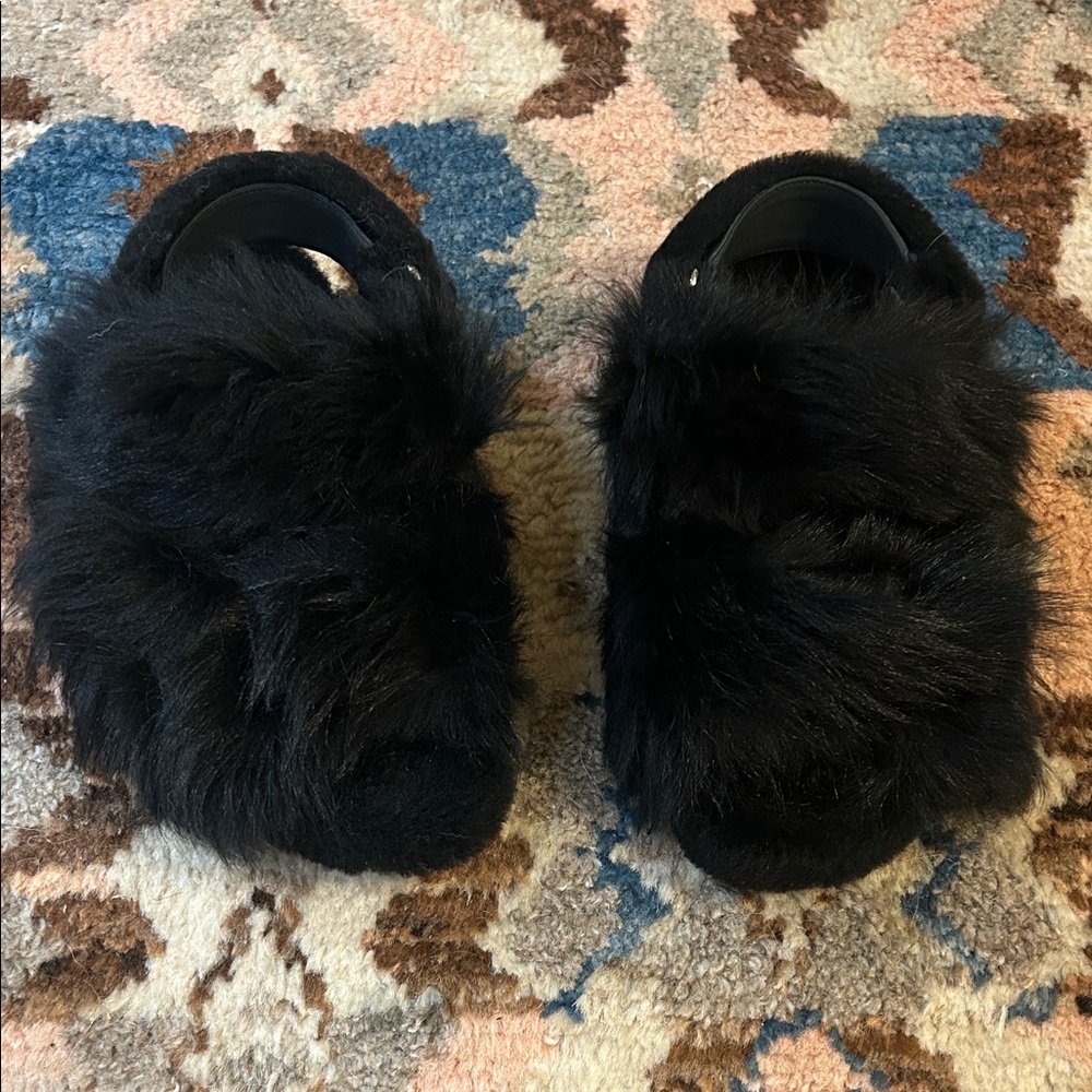 Miu Miu Black Faux Fur Slippers